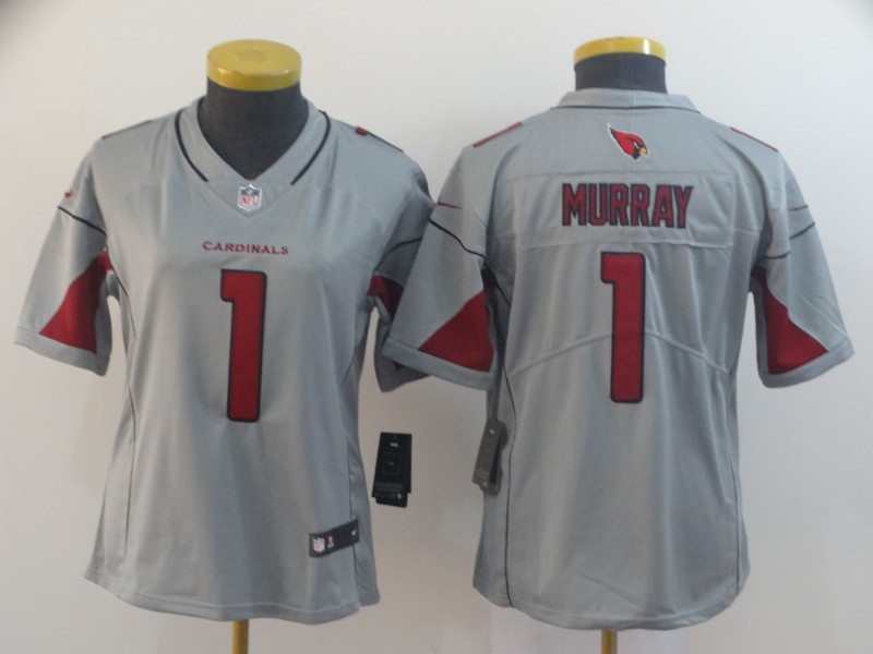 Women's Arizona Cardinals #1 Kyler Murray Silver Inverted Legend Stitched NFL Jersey(Run Small)